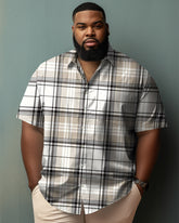 Men's Big & Tall Business Casual Plaid Graphic Lapel Short Sleeve Shirt